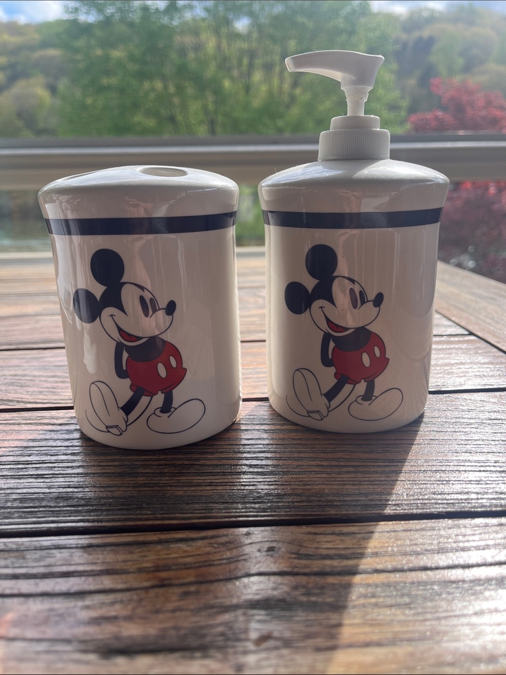Vintage Mickey Mouse Ceramic Soap Dispenser & Toothbrush Holder